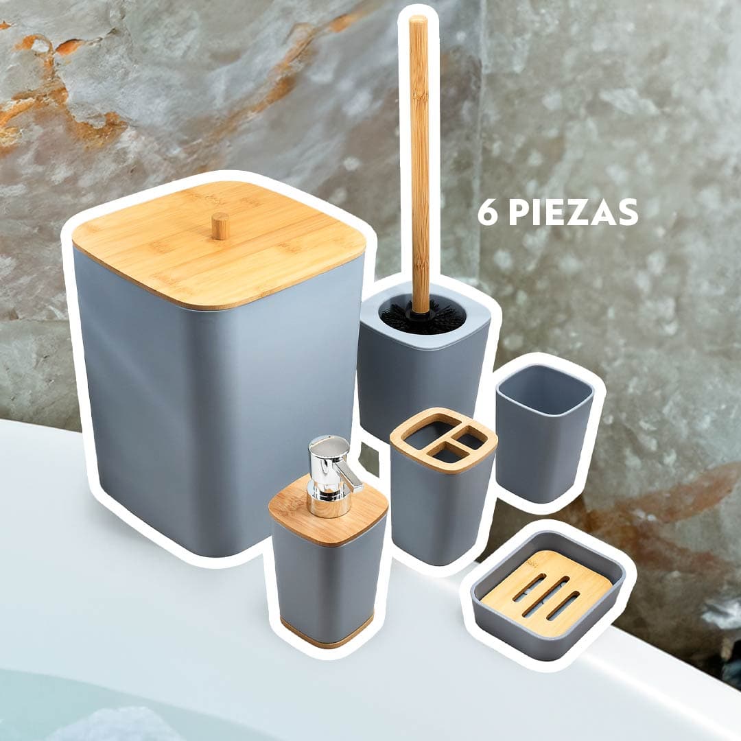 SET DE BAÑO 6PZ GRIS PREMIUM LH-3652