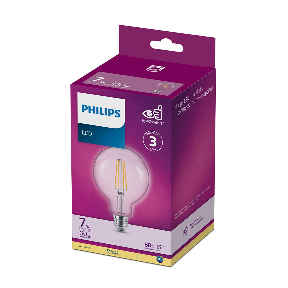 LAMPARA PHILIPS FILAMENTO 7W E27 G93 CALIDA