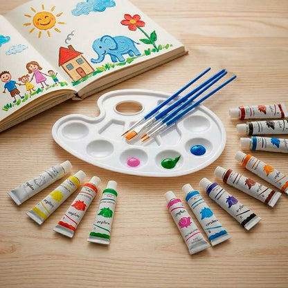 PINTURA 12 COLORES CON PALETA Y PINCELES YS-102
