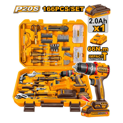 TALADRO + ATORNILLADOR INGCO 166PCS HKTHP41662