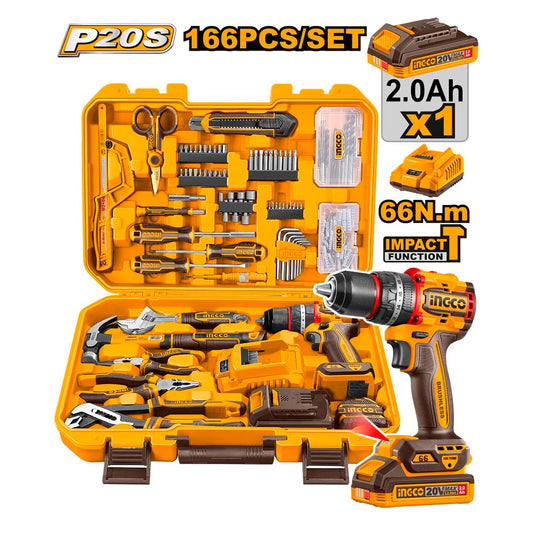 TALADRO + ATORNILLADOR INGCO 166PCS HKTHP41662