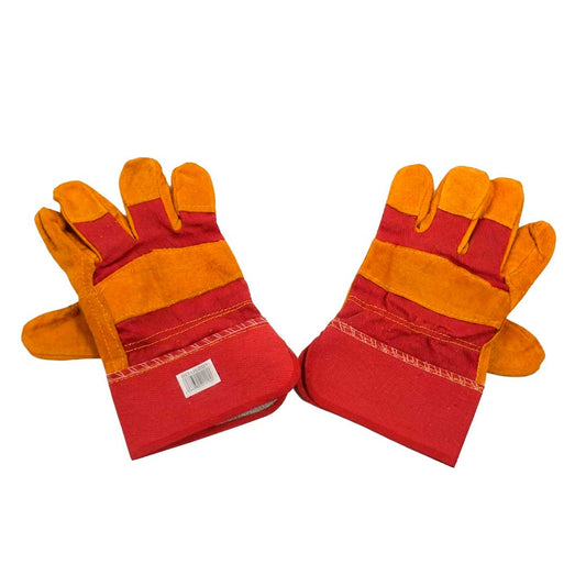 GUANTE CUERO Y LONA COLOR MARRON/ROJO LH-5281