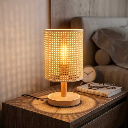 LAMPARA D/MESA RATAN CIRCULAR B/MADERA LH-5097