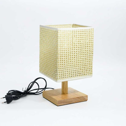 LAMPARA D/MESA RATAN CUADRADA B/MADERA LH-5098