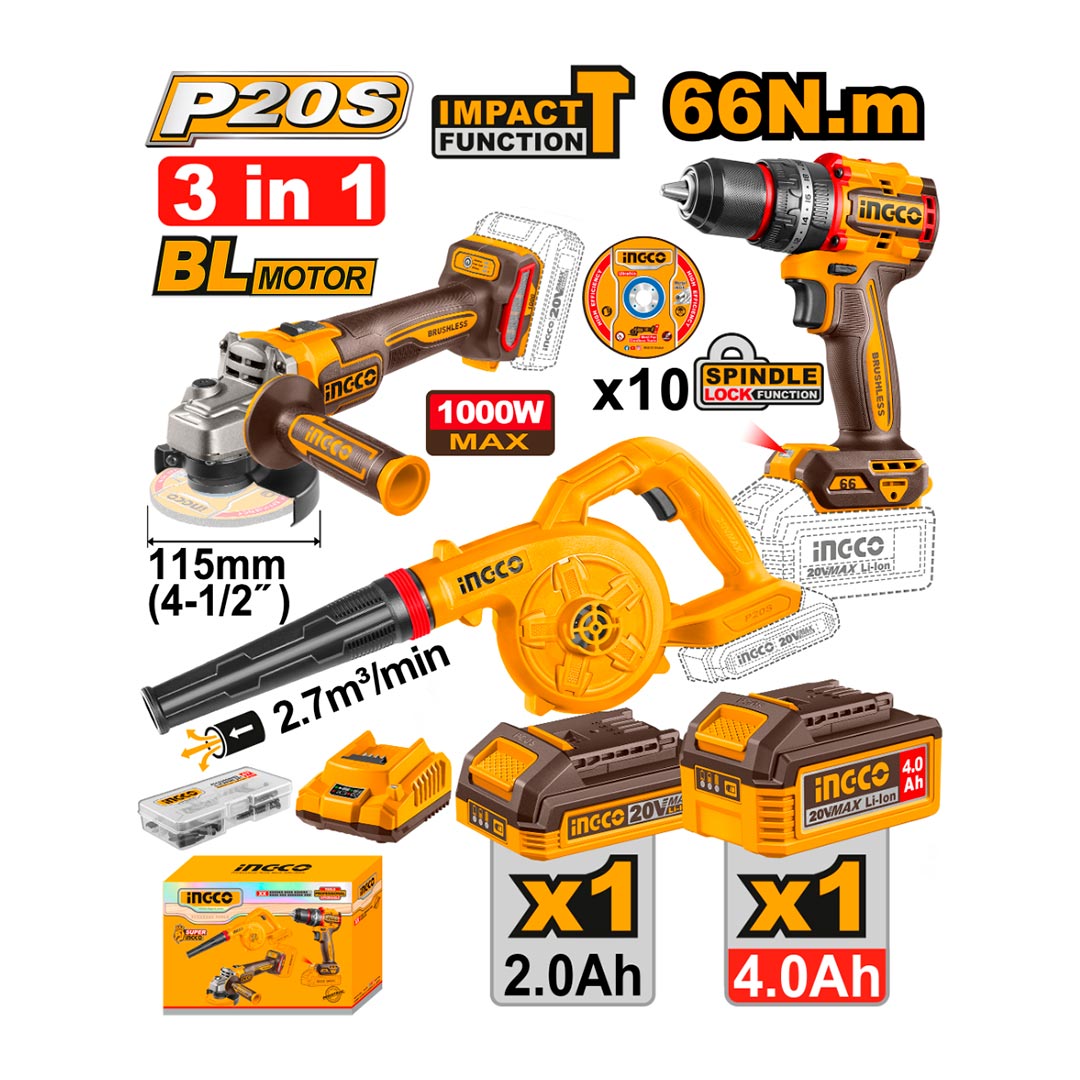 COMBO INGCO CKLI25040101 AMOL/TALADRO/SOPL/2 BAT/C