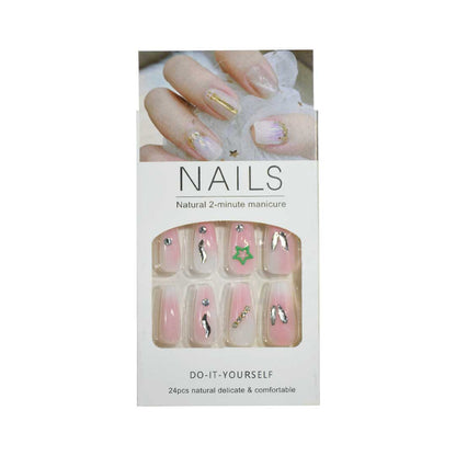 SET UÑAS ACRILICAS D/PLATEADOS NATURAL 12PZ LH5464