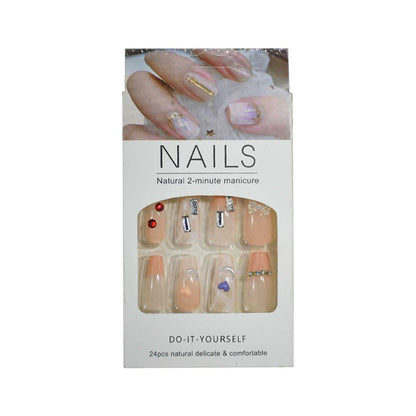 SET UÑAS ACRILICAS D/PLATEADOS NATURAL 12PZ LH5464