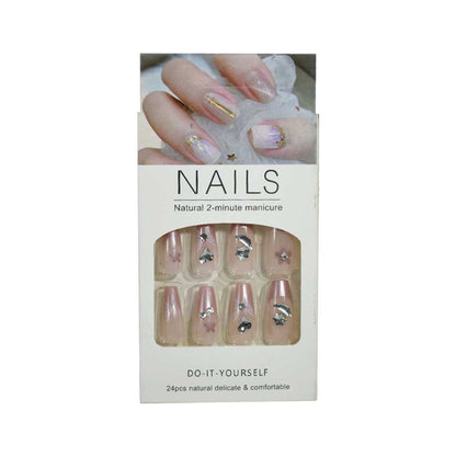 SET UÑAS ACRILICAS D/PLATEADOS NATURAL 12PZ LH5464