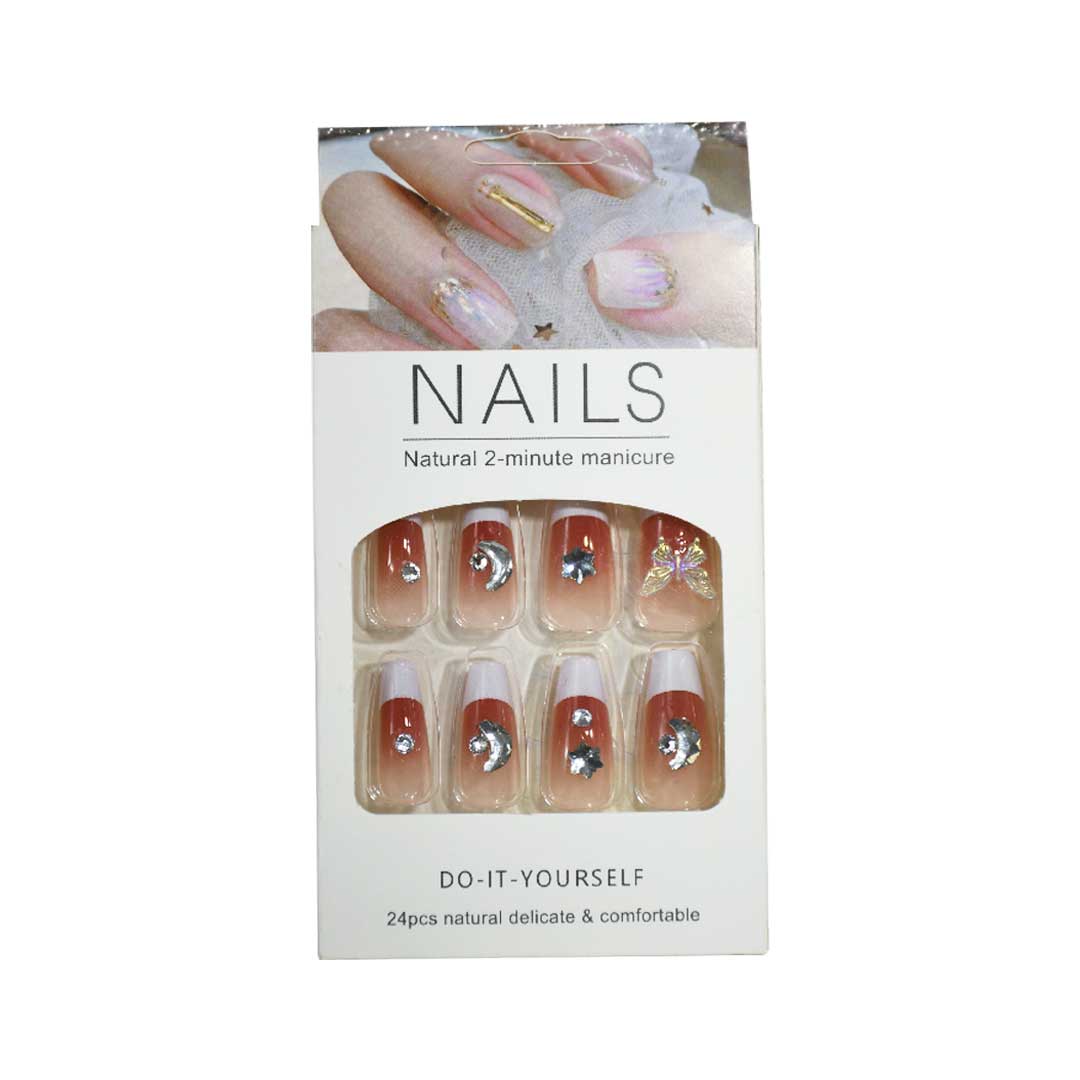 SET UÑAS ACRILICAS D/PLATEADOS NATURAL 12PZ LH5464
