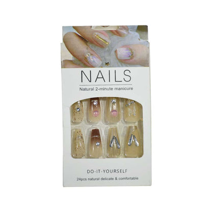 SET UÑAS ACRILICAS D/PLATEADOS NATURAL 12PZ LH5464