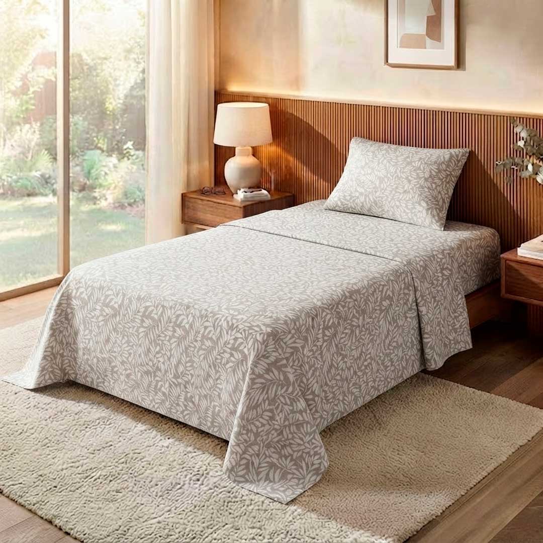 JUEGO SÁBANAS RICHMOND 1PL 140X225 HOJA BEIGE