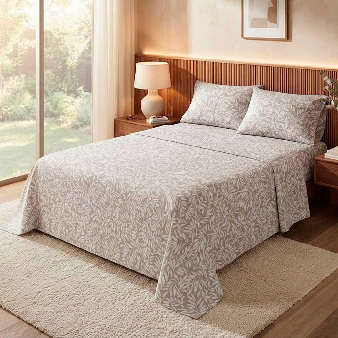 JUEGO SÁBANAS RICHMOND 2PL 200X225 HOJAS BEIGE