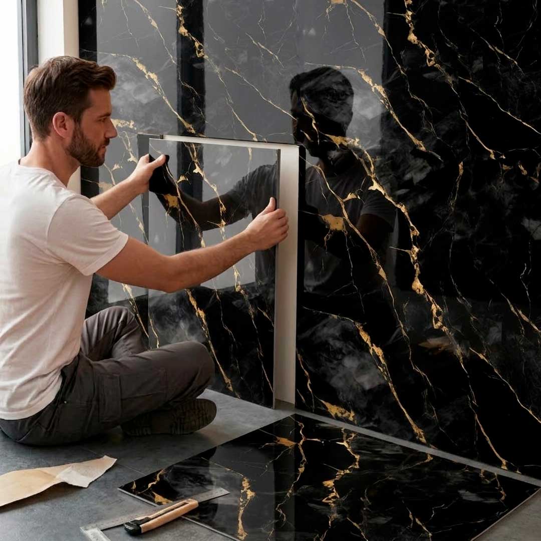 REVESTIMIENTO SIMIL MARMOL NEGRO/DORADO LH-5664