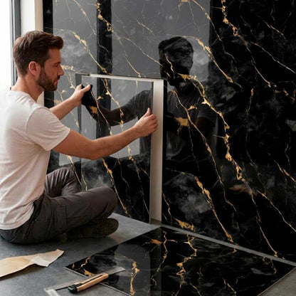 REVESTIMIENTO SIMIL MARMOL NEGRO/DORADO LH-5664