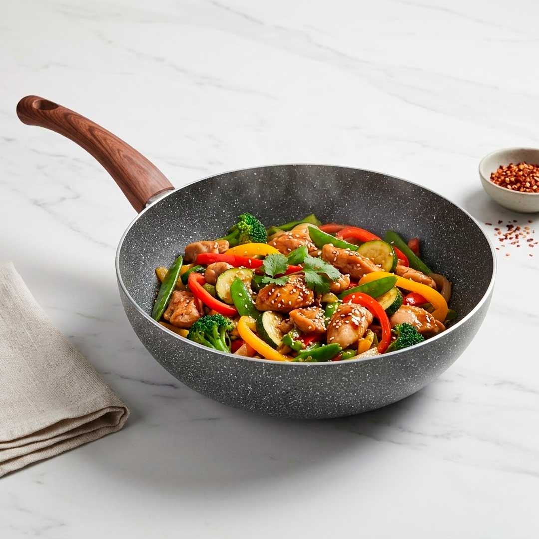 WOK 28CM ALUM. NATURAL MARBLE INDUC BL-3384