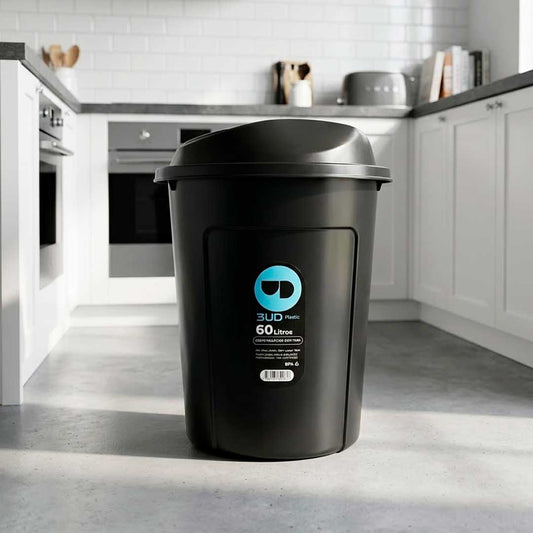 BASURERO NEGRO TAPA BASCULANTE 60LTS