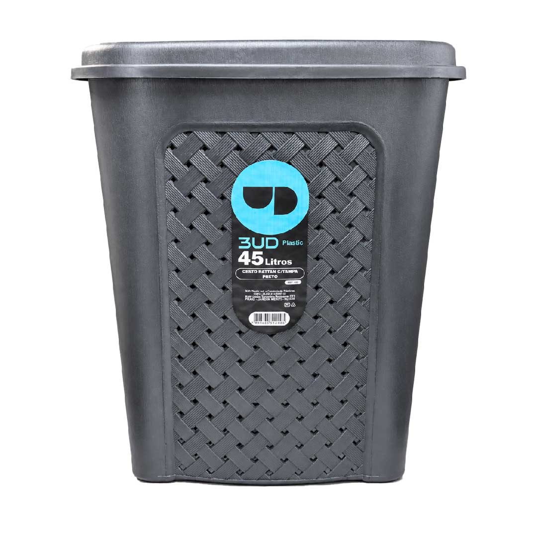 CESTO RATAN NEGRO C/TAPA 45LTS 50*44*33CM