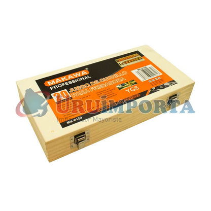 FRESAS 20PZ 1/4 EN CAJA DE MADERA MAKAWA MK-0150