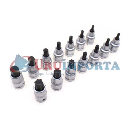 JUEGO DE DADO PUNTA TORX Y HEXA 1/2” 14 PZ TUP014