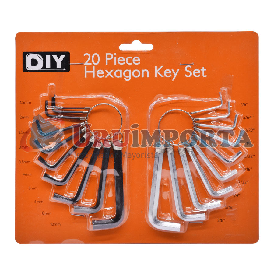 LLAVE ALLEN  20 PZ PULGADAS Y MILIMETRICAS LH-475