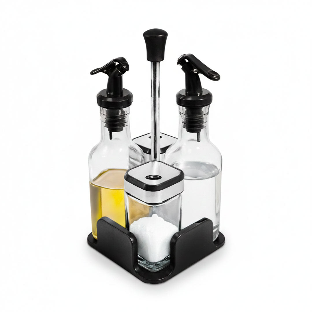 CONDIMENTERO DISPENSADOR 4PZ SOPORTE NEGRO LH-4203