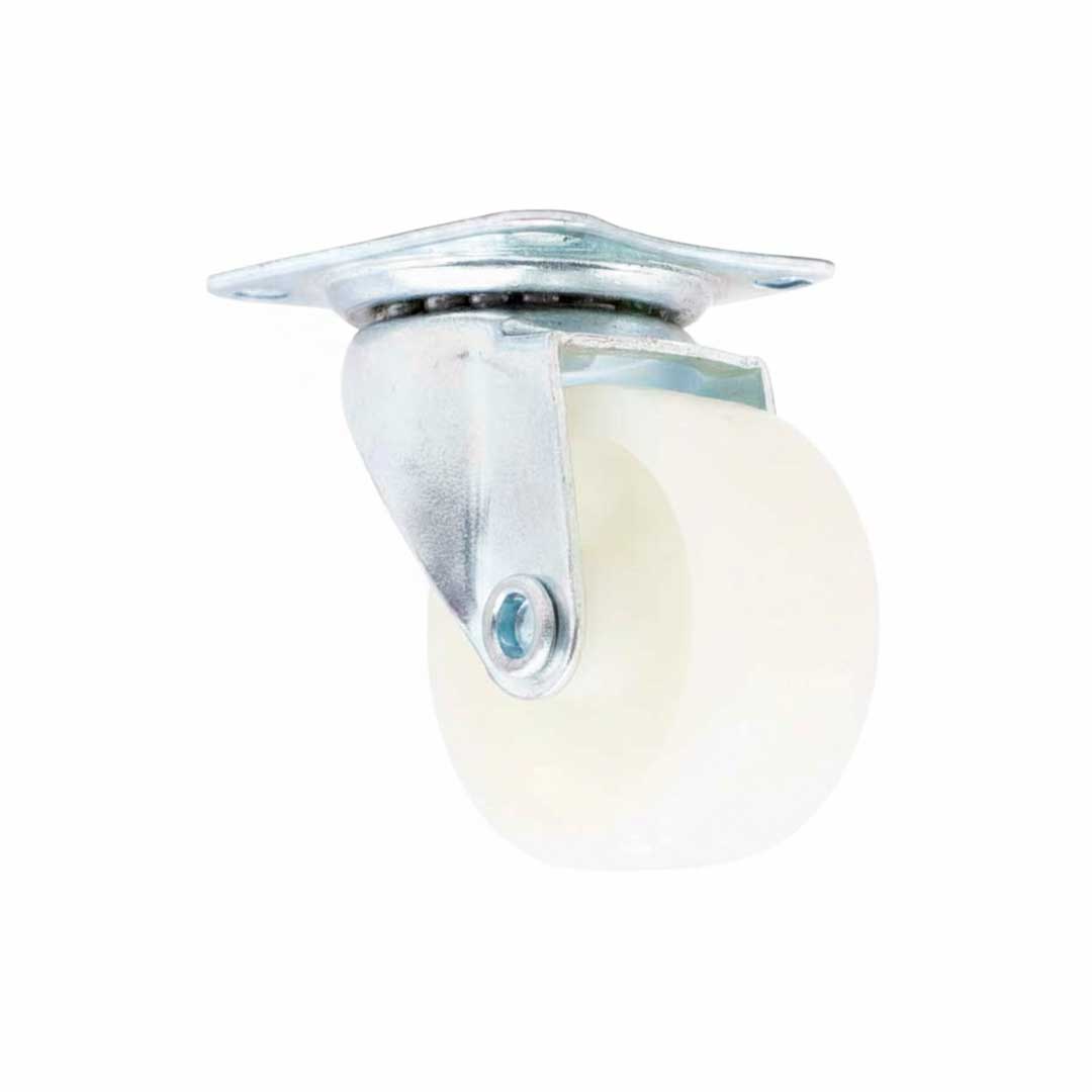 RUEDA PLASTICA BLANCA 2.5″ BASE METAL GIRATO LH559