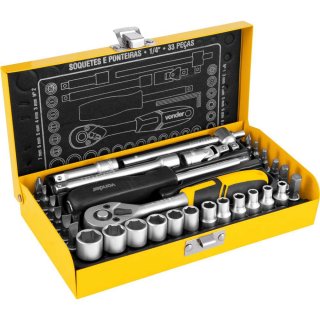 JUEGO DE DADOS Y PUNTAS METRICO 4-13MM 33pzas. Enc.1/4″ 3029014033 VONDER