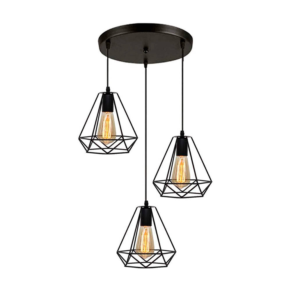 LAMPARA COLGAR JAULA 3 COPAS METALICA NEGRA LH2315