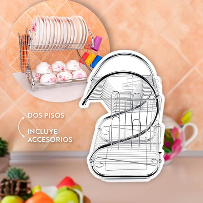 ESCURRIDOR METALICO DE PLATOS DOBLE PISO LH-3682