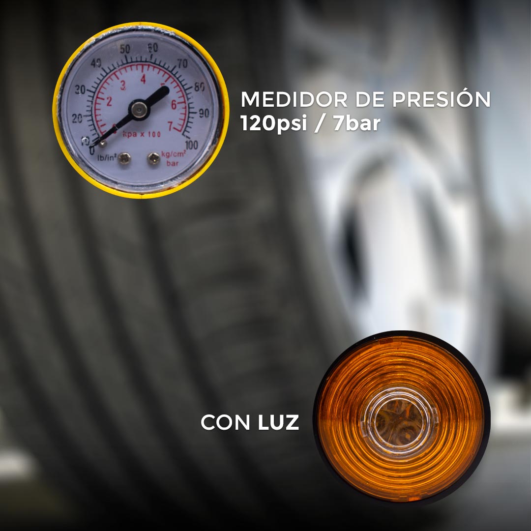COMPRESOR 12V 2 EN 1 120PSI CON LUZ HX-302 LH-1736
