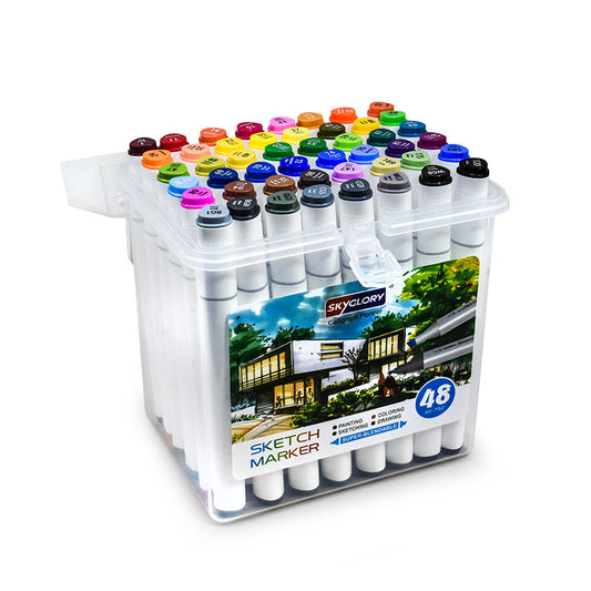 MARCADOR DOBLE 48 COLOR BOX PLASTICO LH-3889