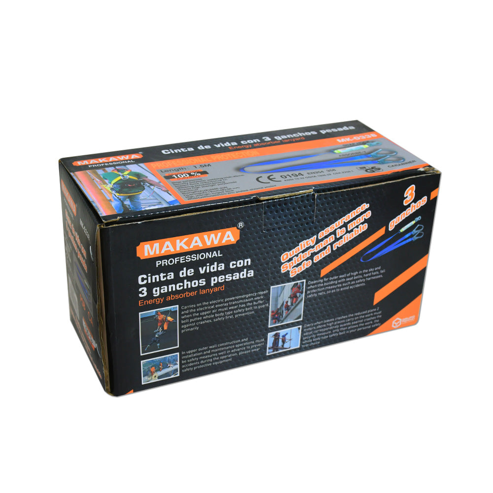CINTA DE VIDA SEGURIDAD 3 GANCHOS MAKAWA MK-0338