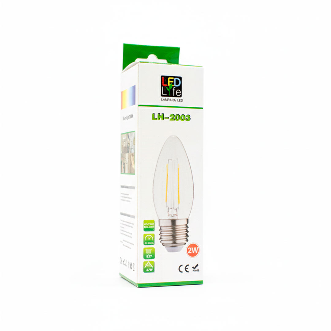 LAMPARA TIPO VELA 2W E27 FILAMENTO LED LIFE LH2003