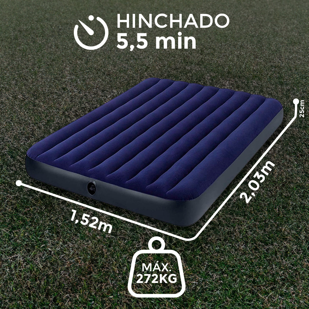 COLCHON INFLABLE 2PLAZA +INFLADOR+ALMOHADA LH-3251