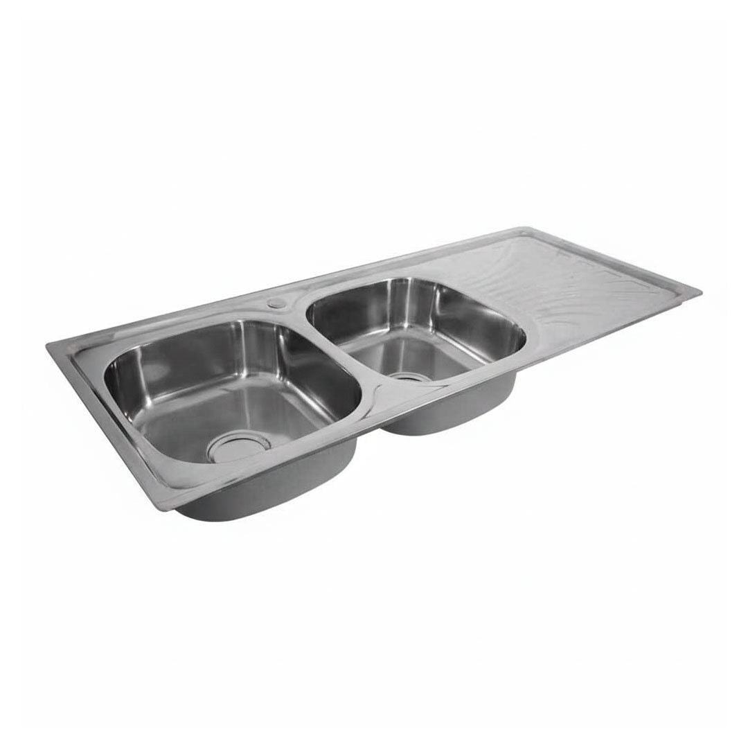 PILETA DOBLE ACERO INOXI 120X50 CM C/VALV LH-2884