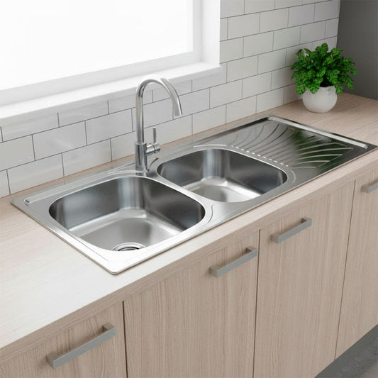 PILETA DOBLE ACERO INOXI 120X50 CM C/VALV LH-2884