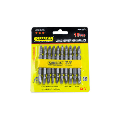 PUNTAS 10PZ PARA DESTORNILLADOR KAMASA KM-694