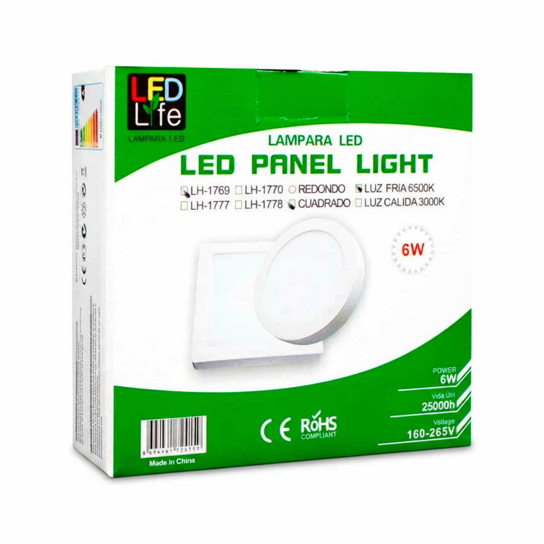 PLAFON 6W CUADRADO LUZ FRIA LED LIFE LH-1769