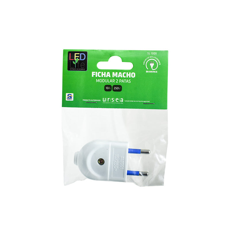 FICHA MODULAR 10 AMP 2PATAS BLANCA LED LIFE SL1001