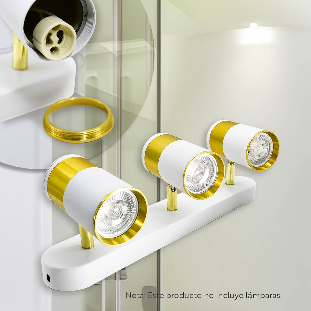 APLIQUE 3 LUCES BLANCO DORADO PARED-TECHO LH-3533