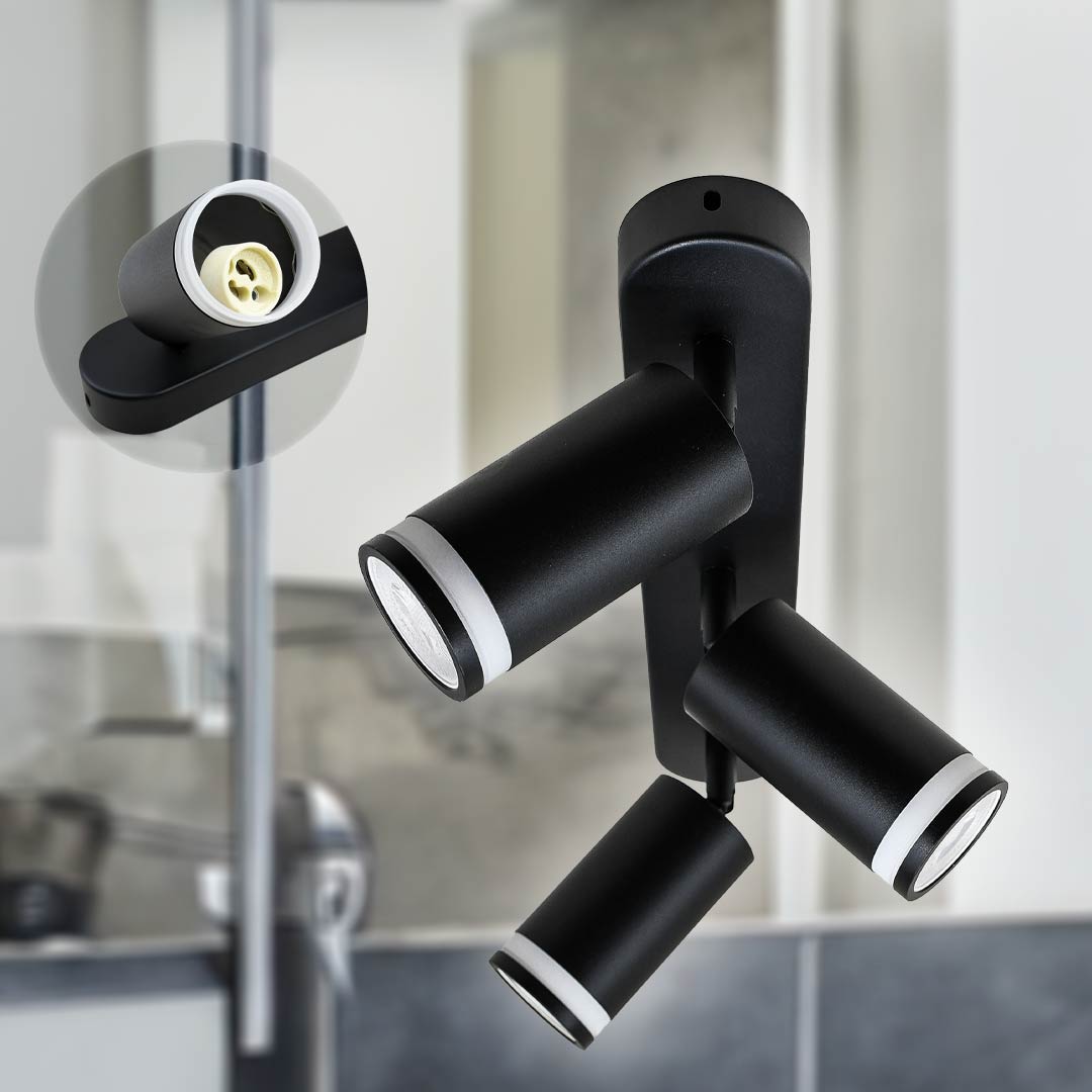 APLIQUE 3 LUCES NEGRO PARED-TECHO LH-3527