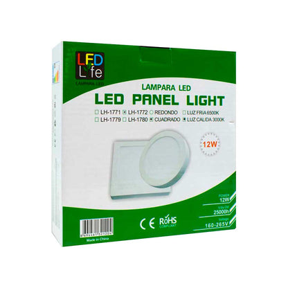 PLAFON 12W CUADRADO LUZ CALIDA LED LIFE LH-1772
