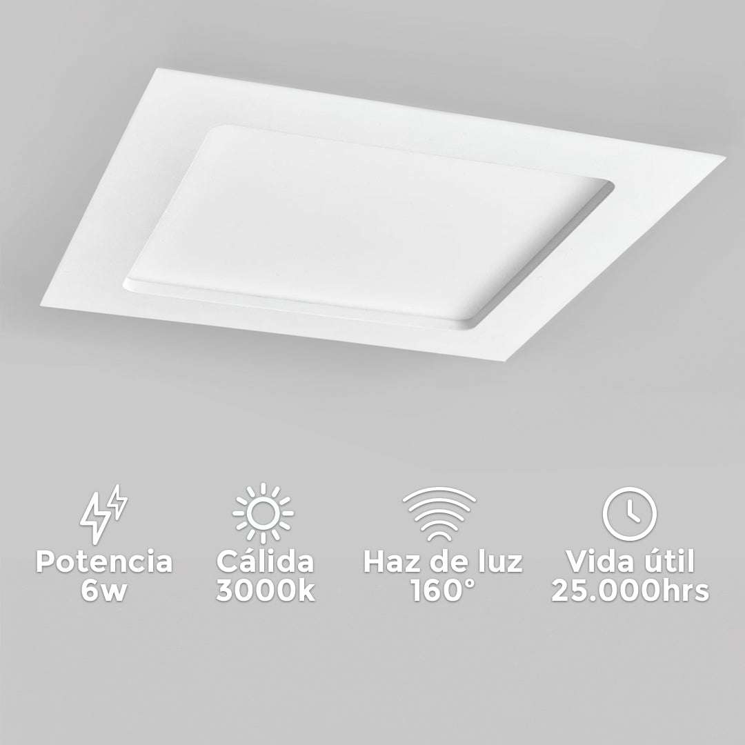 ARTEFACTO LED 6W CUADRAD LUZ CALID LED LIFE LH1745