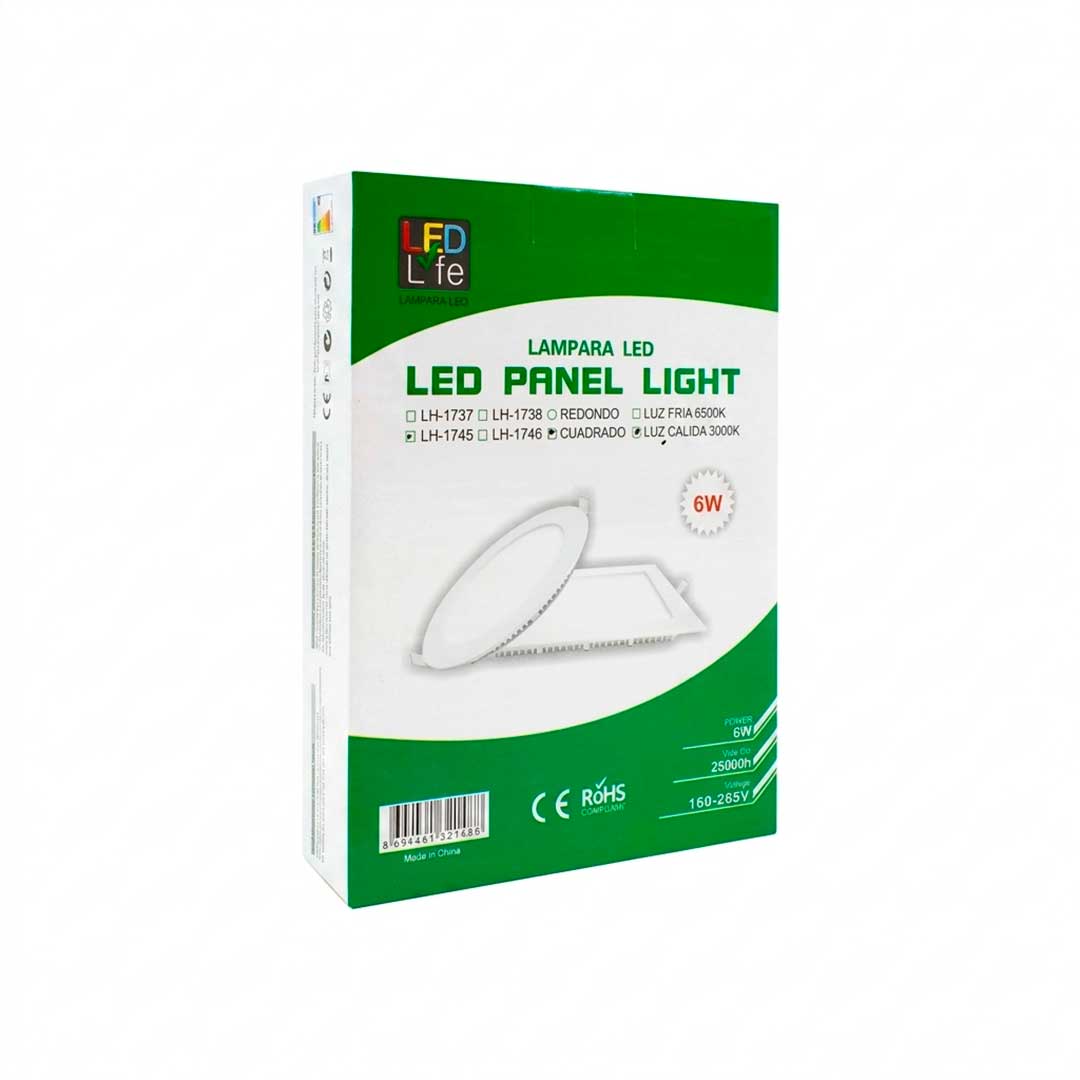 ARTEFACTO LED 6W CUADRAD LUZ CALID LED LIFE LH1745