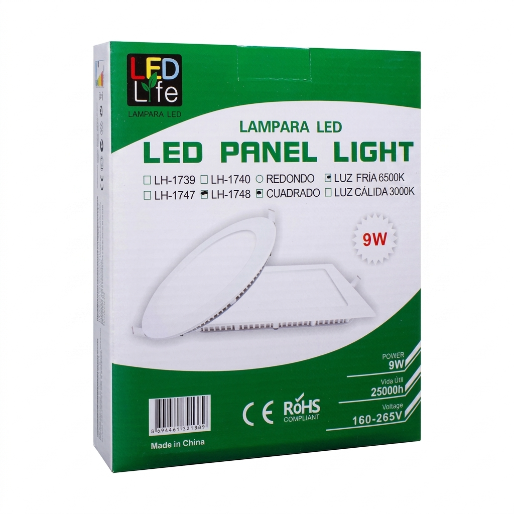 ARTEFACTO LED 9W CUADRADO LUZ FRIA LED LIFE LH1748