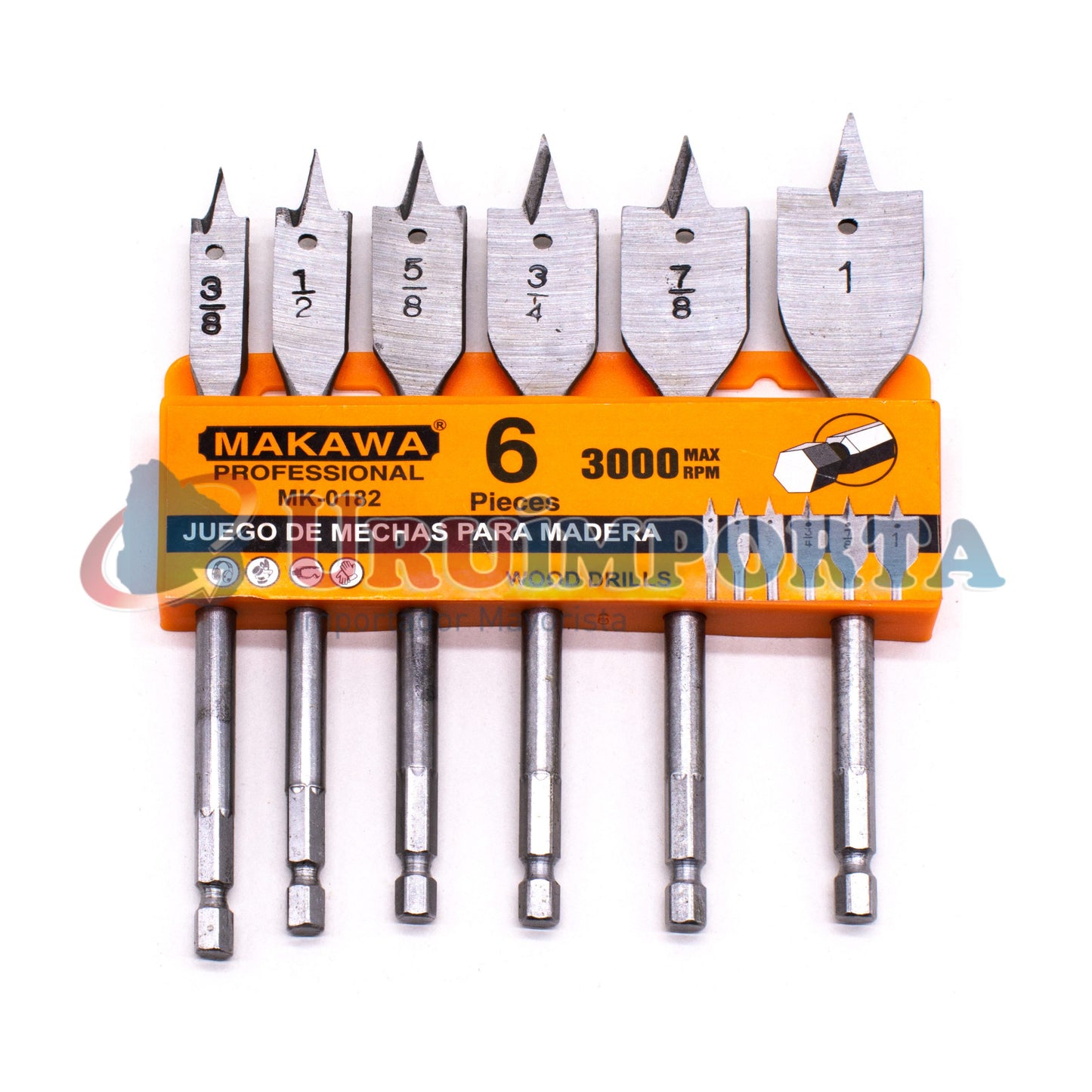 MECHA P/MADERA PLANA 6PZ 3/8″-1″ MAKAWA MK-0182