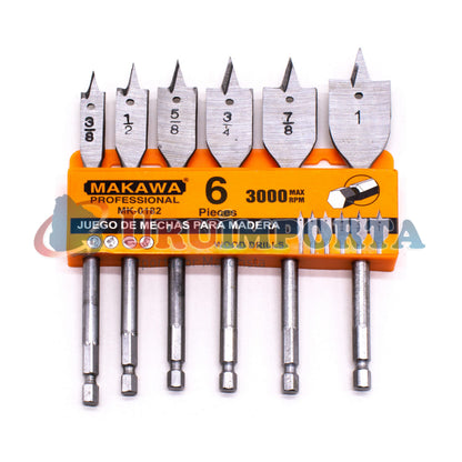 MECHA P/MADERA PLANA 6PZ 3/8″-1″ MAKAWA MK-0182