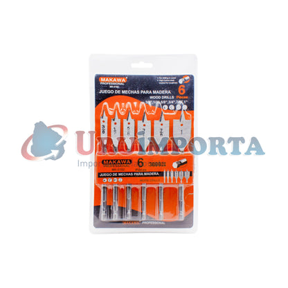 MECHA P/MADERA PLANA 6PZ 3/8″-1″ MAKAWA MK-0182