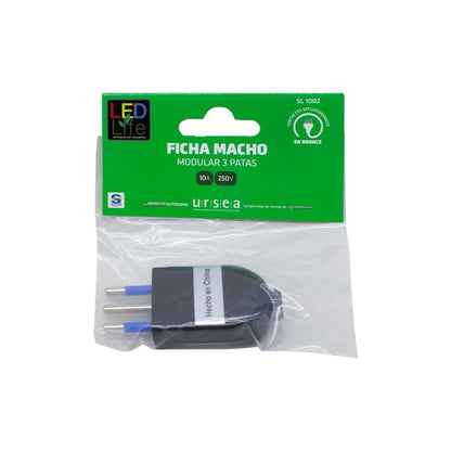 FICHA MODULAR 10AMP 3 PATAS NEGRA LED LIFE SL1002