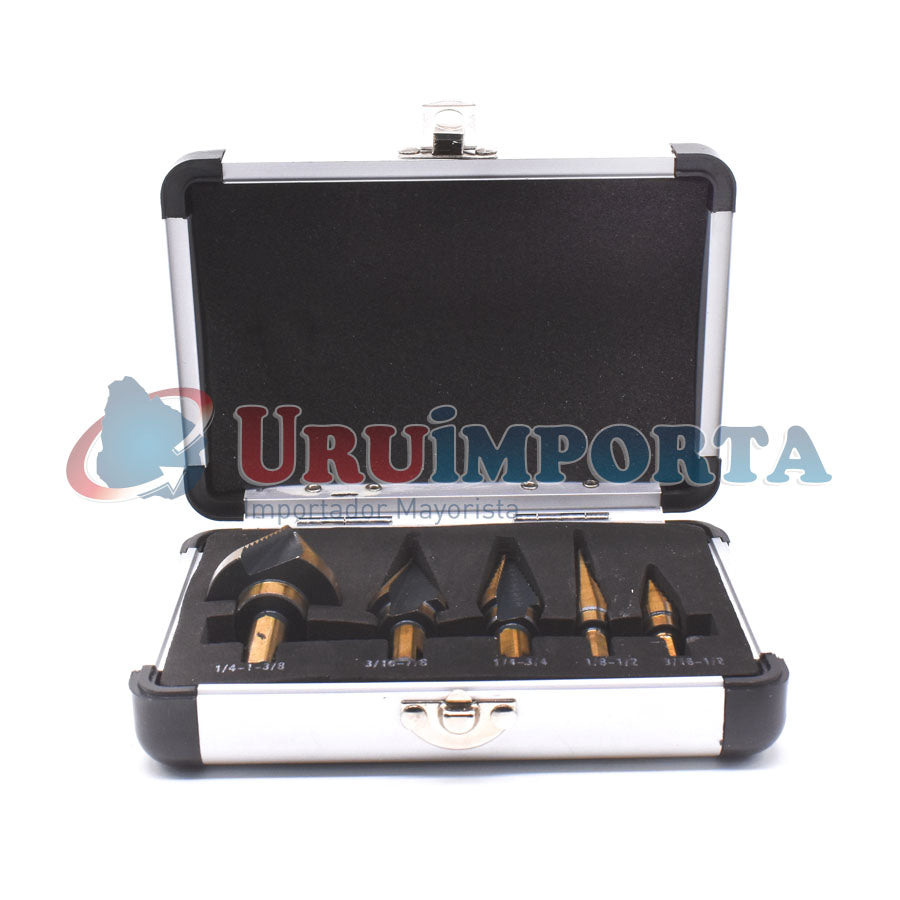 MECHA CONICA 5PZ PULGADAS ESTUCHE METALICO LH-2357